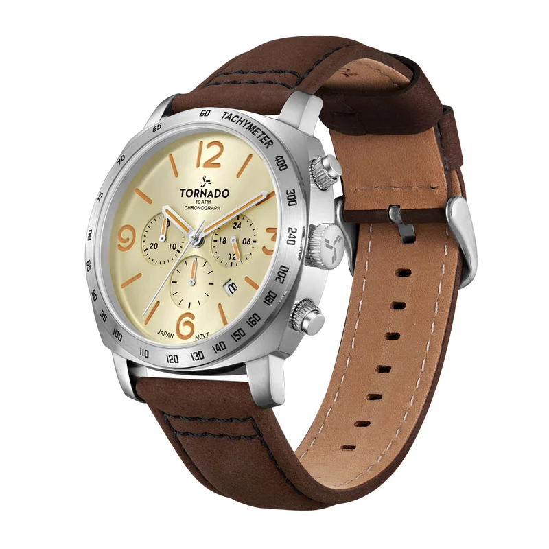 TORNADO Men's Psuede Leather strap Analog Watch T9102-SLDI - 43 mm